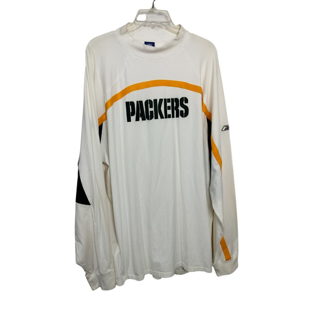 M1145)Y2K Reebok Green Bay Packers White 2XL Embro Logo Mockneck Sweatshirt